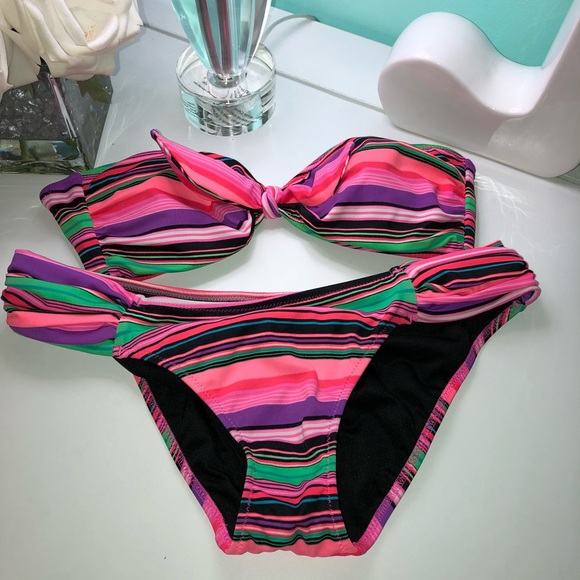 striped strapless bikini